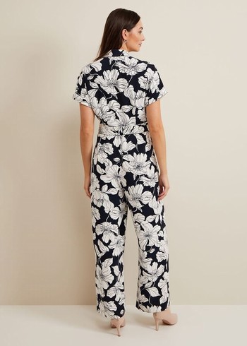 Phase Eight Constance Floral Dress Navy/White USA | 8129764-WU